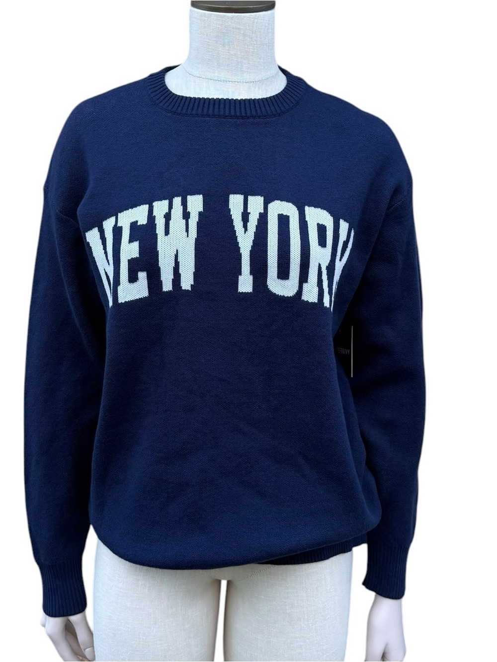 Harper Navy Crewneck Sweater with White NEW YORK Lettering
